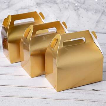 Elegant 50-Pack Gold Gable Treat Boxes for Events