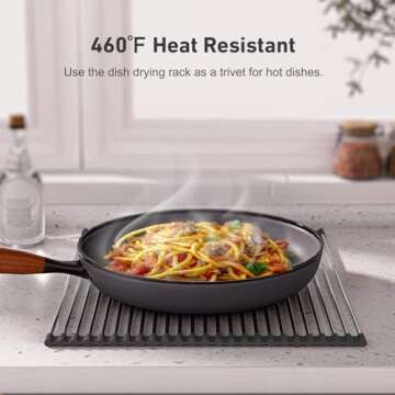 EMBATHER Roll Up Dish Drying Rack Over The Sink, 20.8'' x 18.1'' Dish Drying Rack for Kitchen Counter, Multipurpose Silicone Wrapped Foldable Kitchen Drainer Rack, Anti-Slip, Black