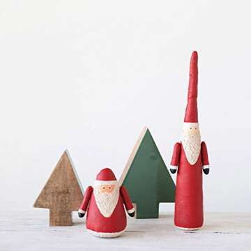 Creative Co-Op 5-1/4"H Hand-Painted Canvas Santa, Red Figures and Figurines, Multi