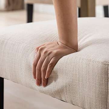 Wahson Farmhouse Dining Chairs Set of 2, Mid Century Modern Linen Upholstered Rattan Dining Chair with Natural Hardwood Legs, Cane Back Armless Dining Chairs for Kitchen, Beige