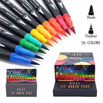 GC 72 Colors Dual Tip Brush Pens Highlighter 72 Art Markers 0.4mm Fine liners & Brush Tip Watercolor...