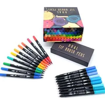 GC 72 Colors Dual Tip Brush Pens Highlighter 72 Art Markers 0.4mm Fine liners & Brush Tip Watercolor Pen Set for Adult and kids Coloring Books, Calligraphy, Hand Lettering, Note Taking