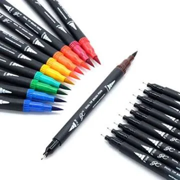 GC 72 Colors Dual Tip Brush Pens Highlighter 72 Art Markers 0.4mm Fine liners & Brush Tip Watercolor Pen Set for Adult and kids Coloring Books, Calligraphy, Hand Lettering, Note Taking