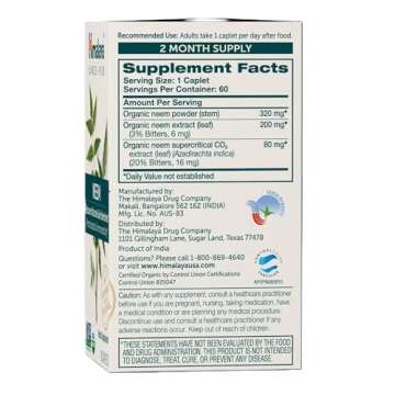 Himalaya Organic Neem Herbal Skin Supplement, Mild Acne Supplement, Clear Skin, Purifying, Ayurvedic...