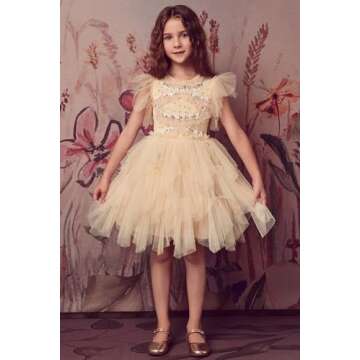 TUTULAND Tutu Dress for Girls - Glitter Sequin Tulle Dress Tiered Layered Flower Girl Dress for Wedding Birthday Photo Prop