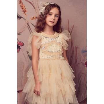 TUTULAND Tutu Dress for Girls - Glitter Sequin Tulle Dress Tiered Layered Flower Girl Dress for Wedding Birthday Photo Prop