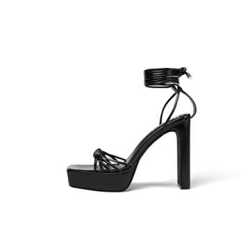 Reitoye Women's Lace Up Platform Sandals Square Toe Strappy Party Chunky Heels US 8