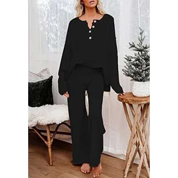 Pink Queen Women's 2 Piece Knit Sweatsuit Oversized Loose Pullover Sweater Top and Wide Leg Pants Ou...