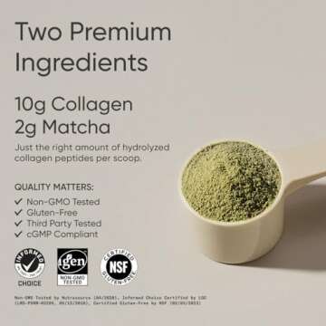 Sports Research Premium Collagen Peptides Powder and Organic Matcha Green Tea - Collagen Powder Protein Supplement with Japanese Matcha and Amino Acids - Gluten Free, Non-GMO, Sugar Free