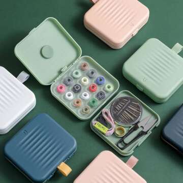 Portable Travel Home Small Sewing Box, Mini Sewing Kits Storage-Box, Beginners DIY Sewing Thread Needle Threader Scissors Kit（White.Boxes Home and Travel Quick Fix Sewing Kit