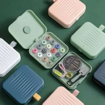 Portable Travel Home Small Sewing Box, Mini Sewing Kits Storage-Box, Beginners DIY Sewing Thread Needle Threader Scissors Kit（White.Boxes Home and Travel Quick Fix Sewing Kit