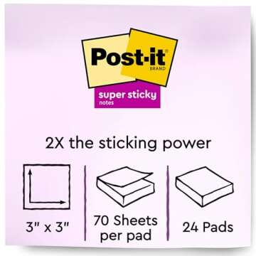Post-it Super Sticky Recycled Notes, 3x3 in, 24 Pads, 2X The Sticking Power, Bali Collection, Pastel Colors (Lavender, Apricot, Blue, Pink, Mint), 30% Recycled Paper (654-24NH-CP)