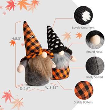 Hlonon Fall Gnomes Harvest Thanksgiving Decorations Plush Gnomes 2 Pack Buffalo Check Autumn Handmade Elf Dwarf Doll Ornaments Holiday Fall Decorations for Home
