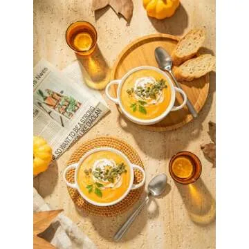 Sweese Porcelain Soup Bowls with Handles, 20 Ounce French Onion Soup Bowls, Stackable Serving Bowls for Chili, Beef Stew, Oven Microwave Dishwasher Safe, Set of 6, Gift, White