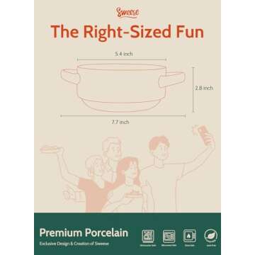 Sweese Porcelain Soup Bowls with Handles, 20 Ounce French Onion Soup Bowls, Stackable Serving Bowls for Chili, Beef Stew, Oven Microwave Dishwasher Safe, Set of 6, Gift, White