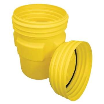 Eagle 95 Gallon Plastic Drum with Lid, Screw-On Lid, 41.3"x31", Overpack Drum Made of Durable, Lightweight HDPE, Withstands Weather and Chemicals, Made in USA, Yellow, 1690