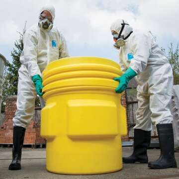 Eagle 95 Gallon Plastic Drum with Lid, Screw-On Lid, 41.3"x31", Overpack Drum Made of Durable, Lightweight HDPE, Withstands Weather and Chemicals, Made in USA, Yellow, 1690