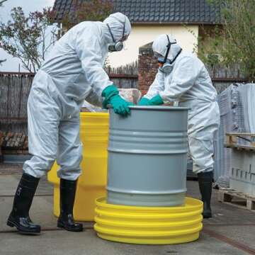 Eagle 95 Gallon Plastic Drum with Lid, Screw-On Lid, 41.3"x31", Overpack Drum Made of Durable, Lightweight HDPE, Withstands Weather and Chemicals, Made in USA, Yellow, 1690