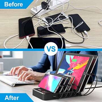Charging Station for Multiple Devices, Bototek 40W 5 Ports Charger Station for iPhone, iPad, Cell Phone, Tablets, and Other Electronics