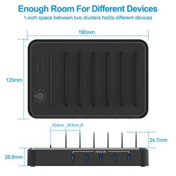 Charging Station for Multiple Devices, Bototek 40W 5 Ports Charger Station for iPhone, iPad, Cell Phone, Tablets, and Other Electronics