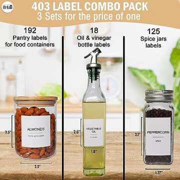 403 Pcs Kitchen Pantry Labels for Food Containers, 3 Sizes Preprinted Minimalist Waterproof Pantry L...