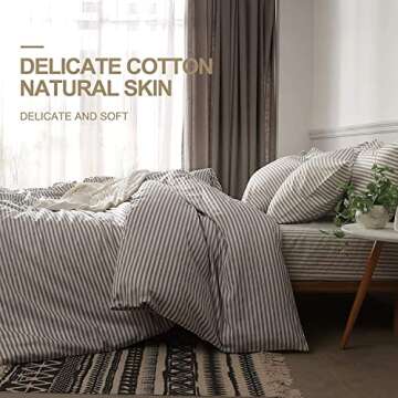 JELLYMONI Duvet Cover Set - 100% Cotton White & Grey Stripes