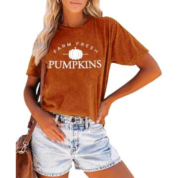 Farm Fresh Pumpkins T-Shirt Women Funny Halloween Graphic Tee | Autumn Tees XXL