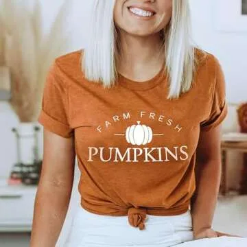 Farm Fresh Pumpkin T-Shirt Women Cute Fall Graphic Tee