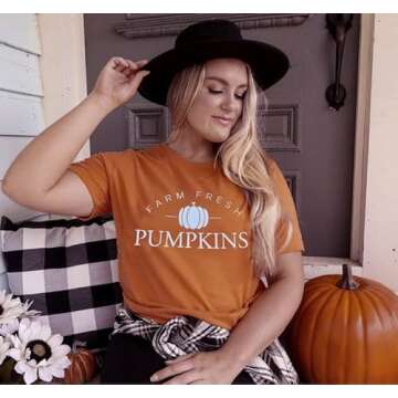 Farm Fresh Pumpkin T-Shirt Women Cute Fall Graphic Tee