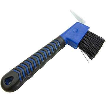 Intrepid International Rubber Handle Hoof Pick with Brush, Blue - The Ultimate Tool for Easy Horse H...