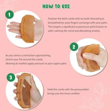 Arrozon Birth Comb for Women Labor, Wooden Labor Comb Natural Labor and Delivery Essentials, Birthing Comb Labor Gifts for Pregnant Women, Wood Comb Baby Shower Gifts (Designed for Moms)