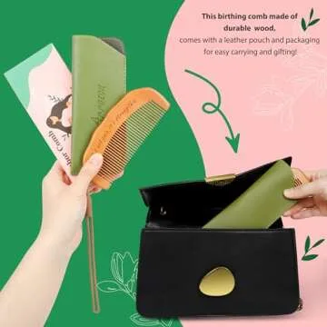 Arrozon Birth Comb for Women Labor, Wooden Labor Comb Natural Labor and Delivery Essentials, Birthing Comb Labor Gifts for Pregnant Women, Wood Comb Baby Shower Gifts (Designed for Moms)