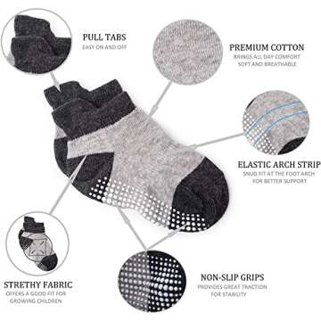Zaples Baby Non Slip Grip Ankle Socks with Non Skid Soles for Infants Toddlers Kids Boys Girls