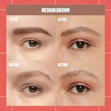 Maybelline Build-A-Brow 2-in-1 Brow Pen and Sealing Eyebrow Gel, Eyebrow Makeup for Real-Looking, Fuller Brows, Medium Brown, 1 Count