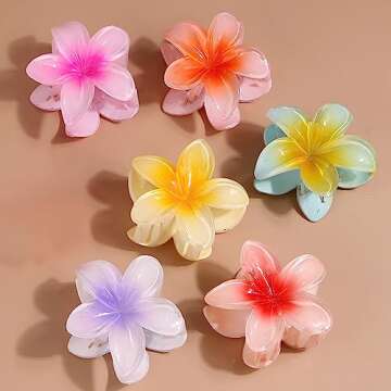 GFORI Hair Clip, 6 Pcs Color Flower, 3.14" Large Hawaiian, Women's Thin Thick Curly Hair, Strong Non-slip Hibiscus, Gift Accessories for Women