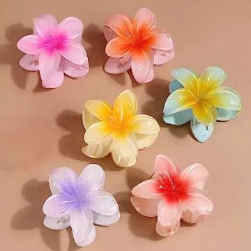 GFORI Hair Clip, 6 Pcs Color Flower, 3.14" Large Hawaiian, Women's Thin Thick Curly Hair, Strong Non-slip Hibiscus, Gift Accessories for Women