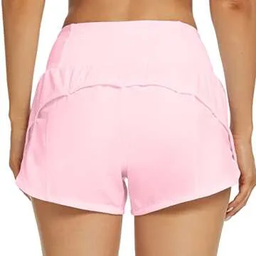 Rrosseyz Athletic Shorts for Women with Liner High Waisted, Womens Sports Shorts with Back Zipper Pocket for Running Gym- 4"(Pink, Medium)