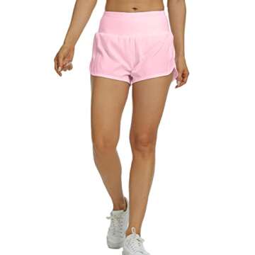 Rrosseyz Athletic Shorts for Women with Liner High Waisted, Womens Sports Shorts with Back Zipper Pocket for Running Gym- 4"(Pink, Medium)