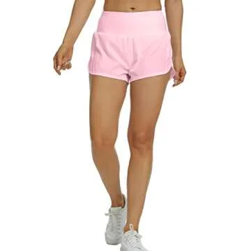 Rrosseyz Athletic Shorts for Women with Liner High Waisted, Womens Sports Shorts with Back Zipper Pocket for Running Gym- 4"(Pink, Medium)