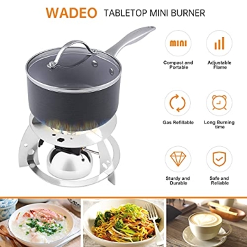 Mini Butane Burner, WADEO Tabletop Siphon Coffee Maker, Strainless Steel and Portable, Cooking Stove for Coffee and Soap Making, Outdoor Camping, Traveling, Coming with Aluminium Rack