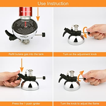 Mini Butane Burner, WADEO Tabletop Siphon Coffee Maker, Strainless Steel and Portable, Cooking Stove for Coffee and Soap Making, Outdoor Camping, Traveling, Coming with Aluminium Rack