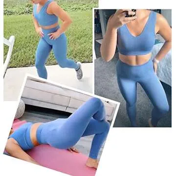 Jetjoy Women 2 PCS Workout Set Seamless Super Soft Material Deep V Neck Bra+Leggings Sports Suit Yoga Outfits
