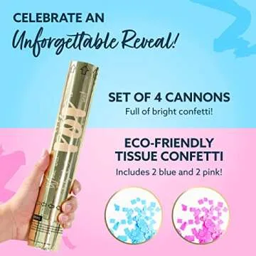Revealations Gender Reveal Confetti Cannon - Set of 4 (2 Pink, 2 Blue) Gender Reveal Party Supplies ...