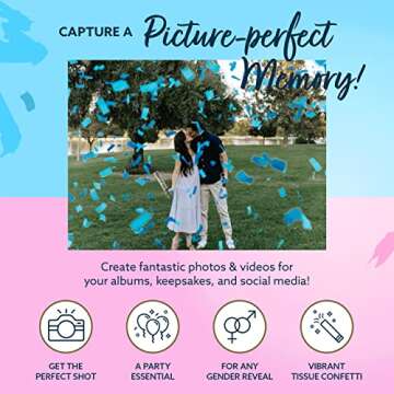 Revealations Gender Reveal Confetti Cannon - Set of 4 (2 Pink, 2 Blue) Gender Reveal Party Supplies Air Compressed Confetti Poppers - Biodegradable Tissue for Party Celebrations