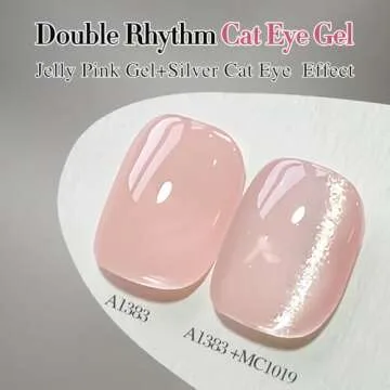 Double Rhythm 0.5 OZ Cat Eye Gel Polish with Magnet 15ML Holographic Glitter Shimmer Translucent Jelly Color Magnetic Nail Polish Salon DIY at Home (MC1019)