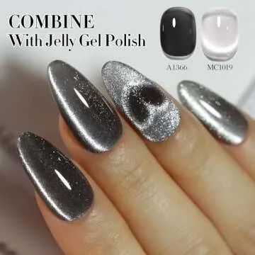 Double Rhythm 0.5 OZ Cat Eye Gel Polish with Magnet 15ML Holographic Glitter Shimmer Translucent Jelly Color Magnetic Nail Polish Salon DIY at Home (MC1019)