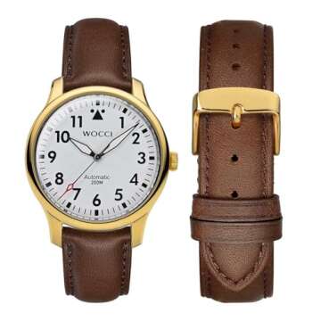 WOCCI 20mm Vintage Leather Watch Band for Men and Women, Gold Buckle (Dark Brown)