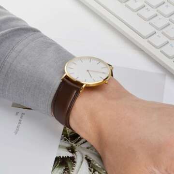 WOCCI 20mm Vintage Leather Watch Band for Men and Women, Gold Buckle (Dark Brown)