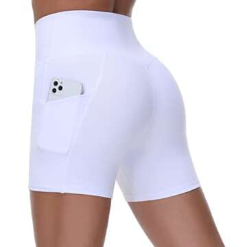 Women's Cross Waist Workout Shorts Tummy Control Spandex Athletic Biker Shorts with Deep Pockets White