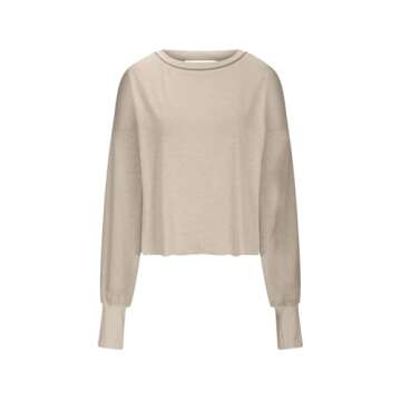 babysbule 2025 Womens Open Back Sweatshirt Oversized, Crew Neck Sweatshirts Dressy Casual Outfits Tunic Tops Fall Clothes 2025,Khaki,Medium